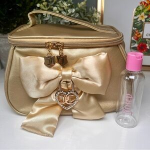 Juicy Couture Gold Cosmetic Bag Bow Heart Rhinestone Charm Coquette Girl